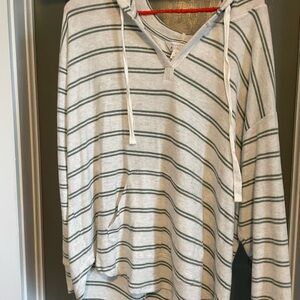 Market & Spruce Light Heather Gray and Green Striped Hoodie